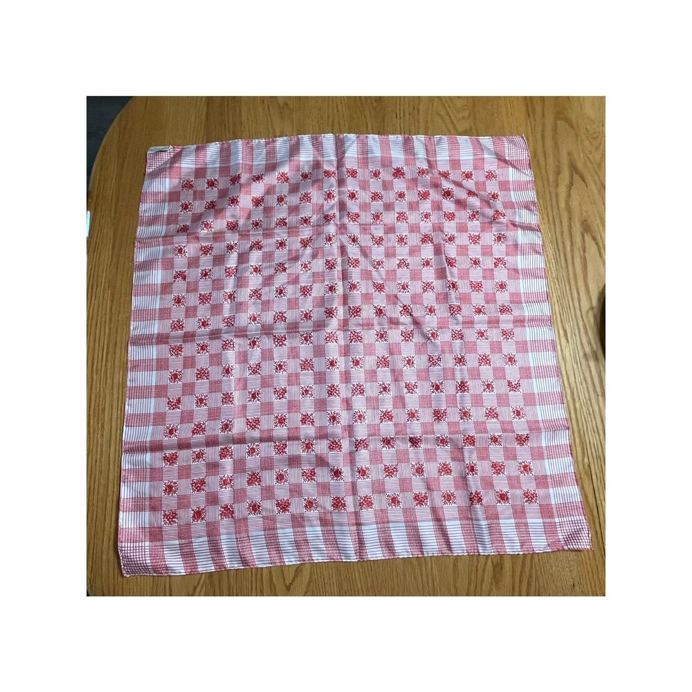 VTG Lady Heritage Scarf Handkerchief Red White Gingham Floral MCM Retro Japan